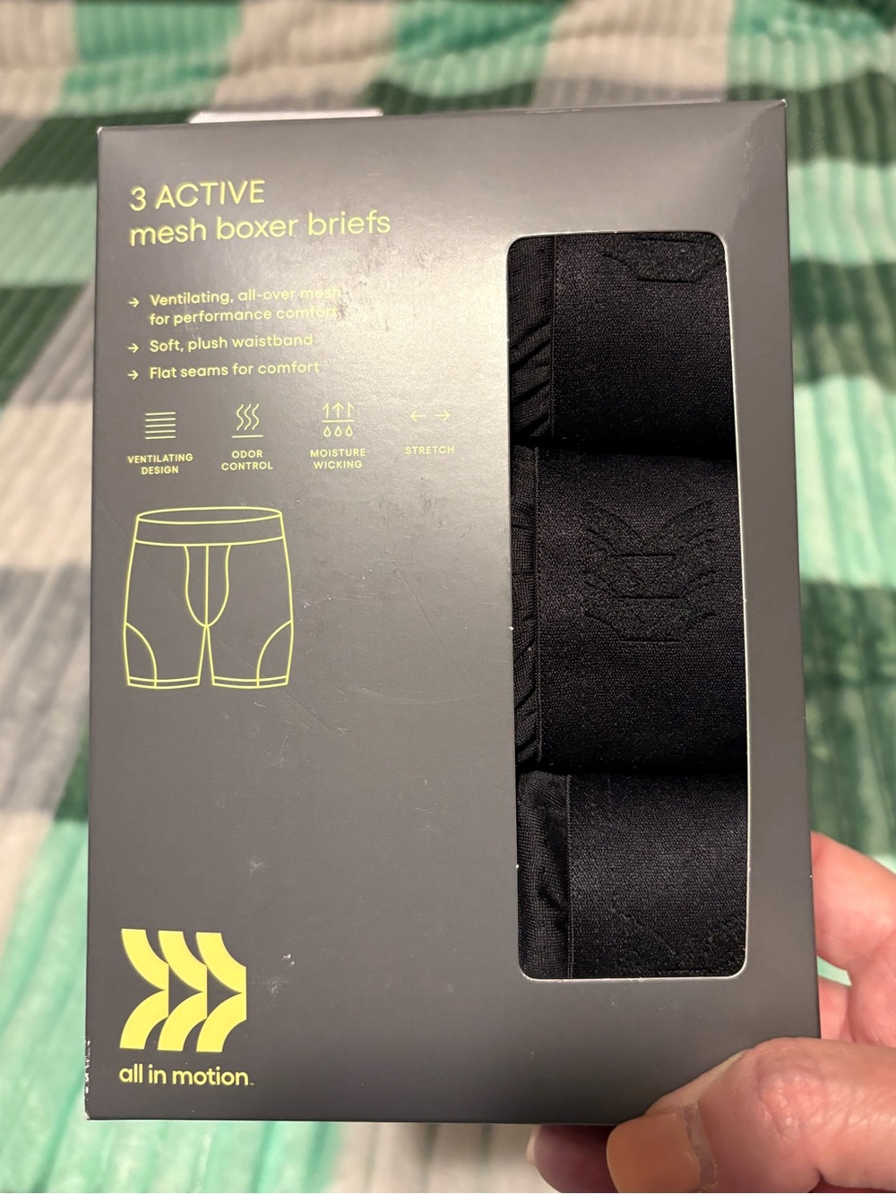 all in motion Mens 3-Pack Active Mesh Boxer Briefs - Black
